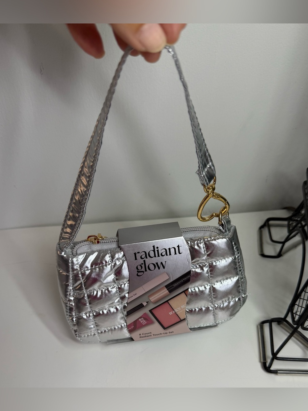 Radiant Glow Silver Quilted Mini Wristlet